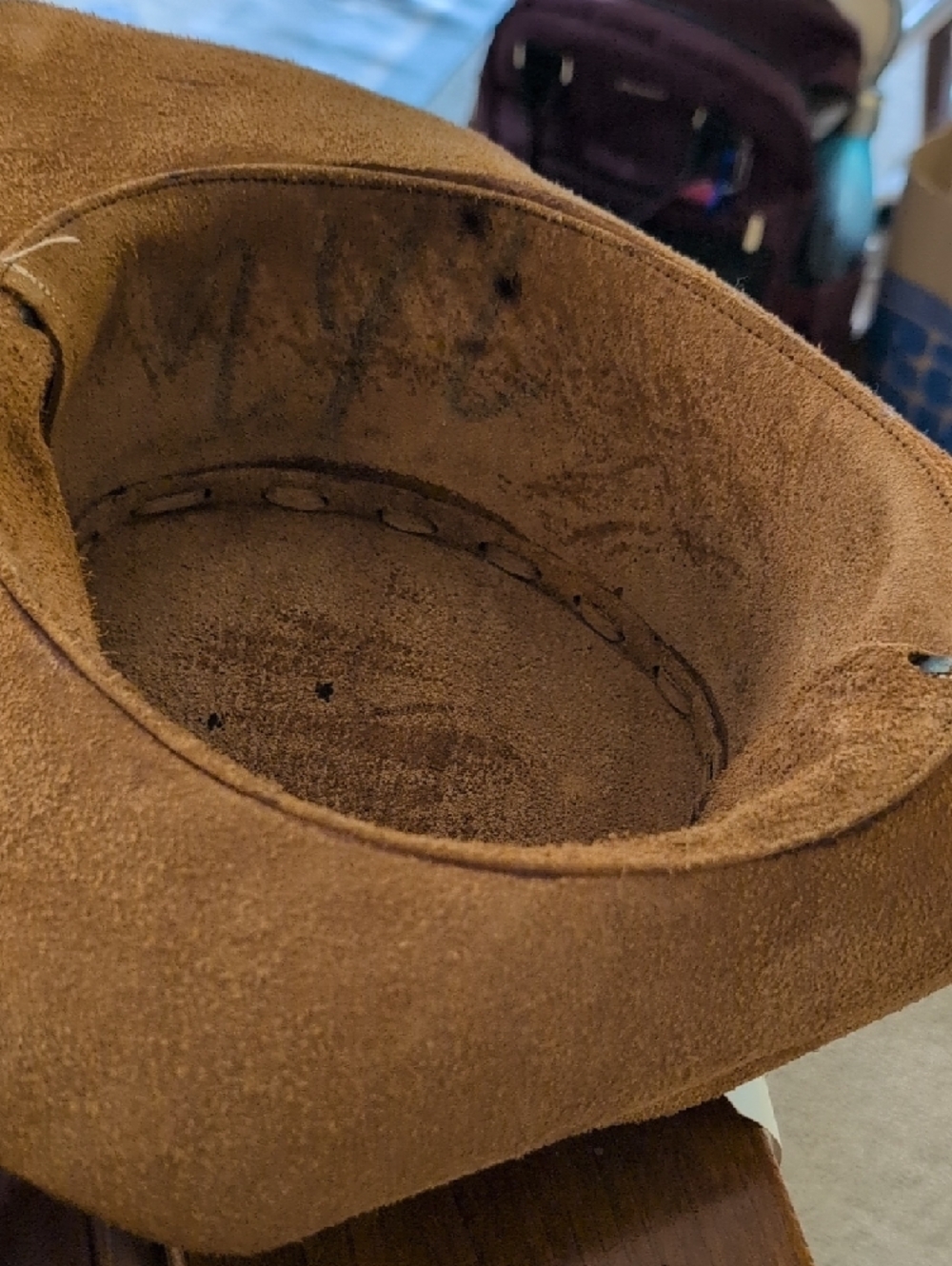 Distressed Brown Leather Cowboy Hat with Braided Band - Picture 9 of 9